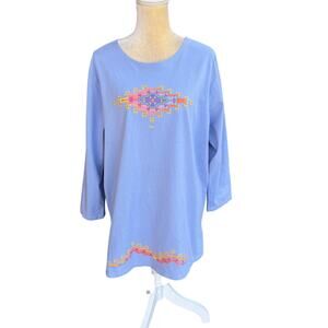 Sabaku Artwear Art to Wear Blue 3/4 Sleeve T Shirt Tunic Size XL Flaw Southwest